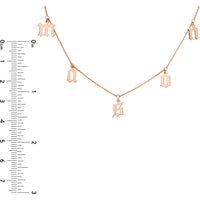 Olas d'Oro - 14K Rose Gold Gothic Initials Dangle Station Necklace  Customizable Design with Lobster Clasp and 2.40g Weight