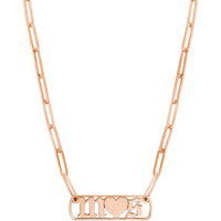 Olas d'Oro - 14K Rose Gold Gothic Initials with Heart Paper Clip Necklace - 16.10g