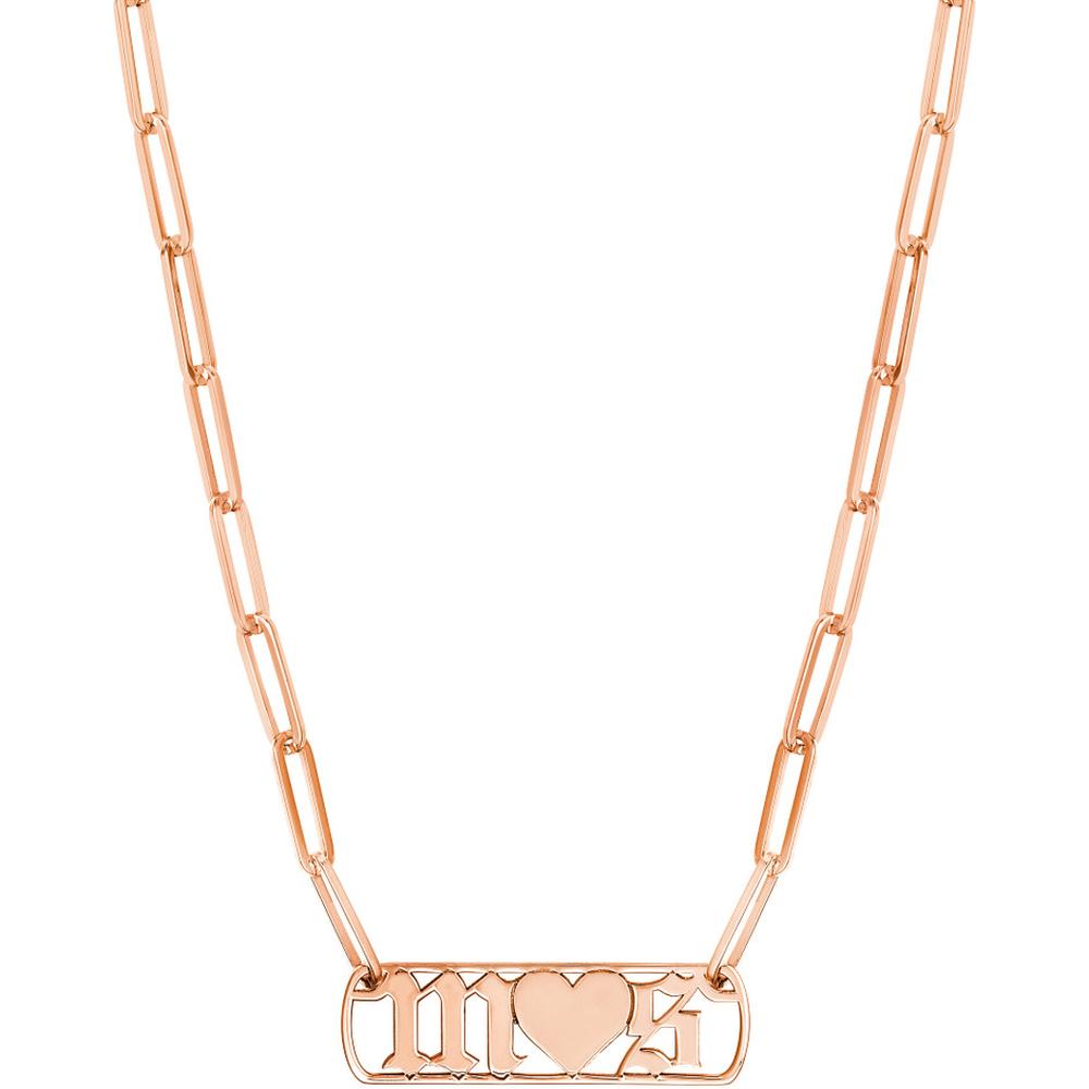 Olas d'Oro - 14K Rose Gold Gothic Initials with Heart Paper Clip Necklace - 16.10g