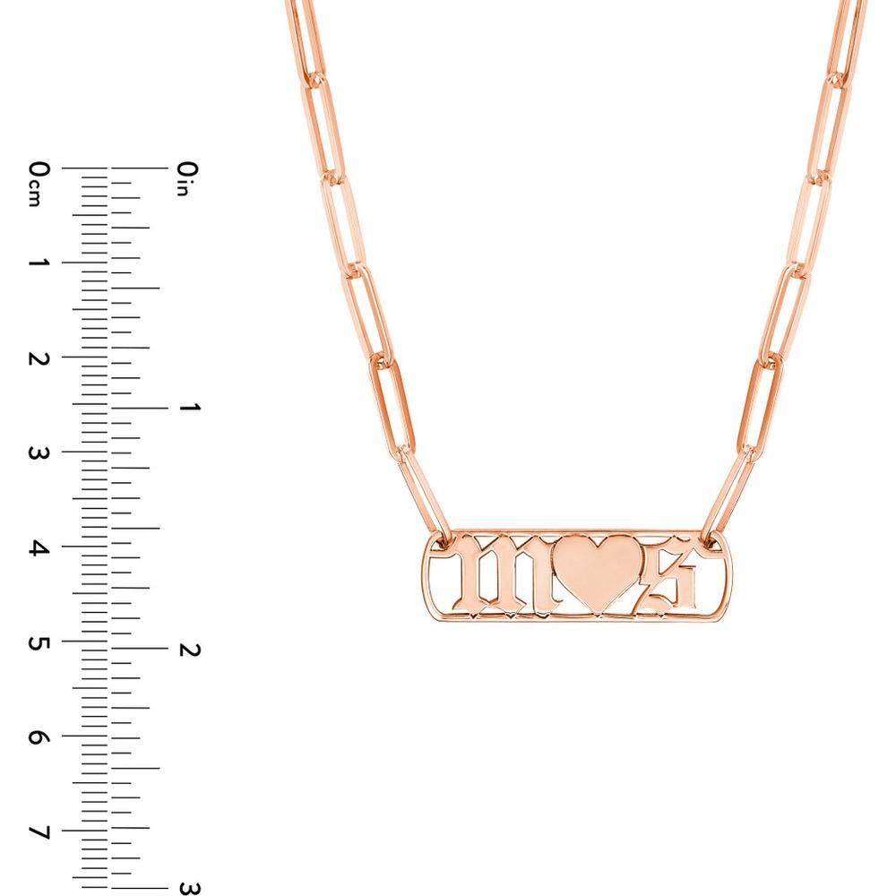 Olas d'Oro - 14K Rose Gold Gothic Initials with Heart Paper Clip Necklace - 16.10g