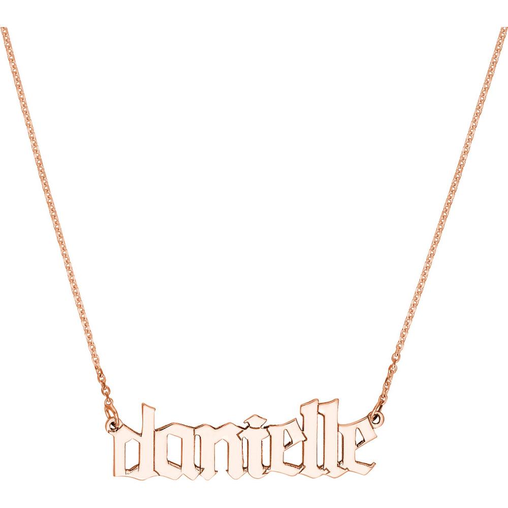Olas d'Oro - 14K Rose Gold Gothic Nameplate Necklace - 7mm Adjustable Pendant