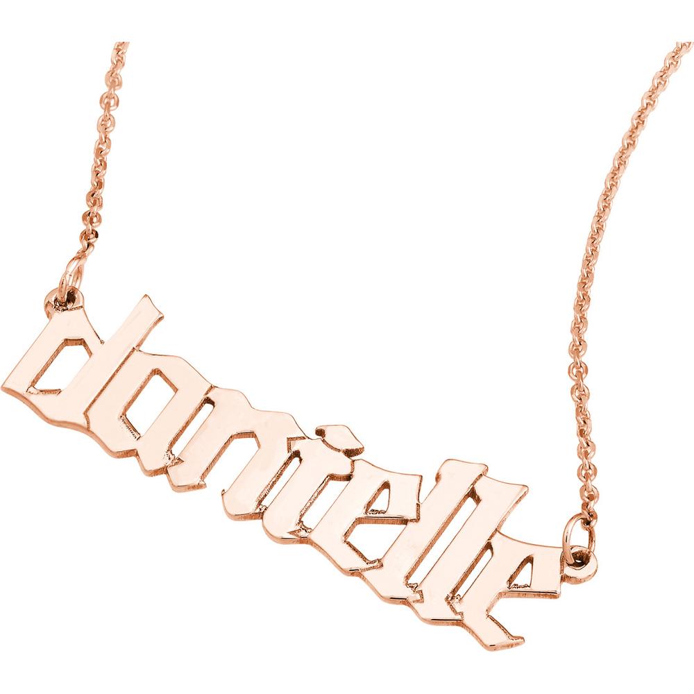 Olas d'Oro - 14K Rose Gold Gothic Nameplate Necklace - 7mm Adjustable Pendant