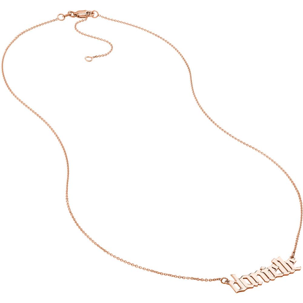 Olas d'Oro - 14K Rose Gold Gothic Nameplate Necklace - 7mm Adjustable Pendant