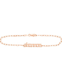 Olas d'Oro - 14K Rose Gold Gothic Nameplate Paper Clip Bracelet  Personalized Custom Design