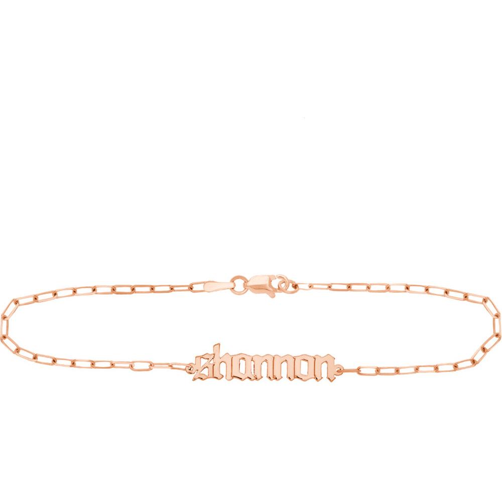 Olas d'Oro - 14K Rose Gold Gothic Nameplate Paper Clip Bracelet  Personalized Custom Design