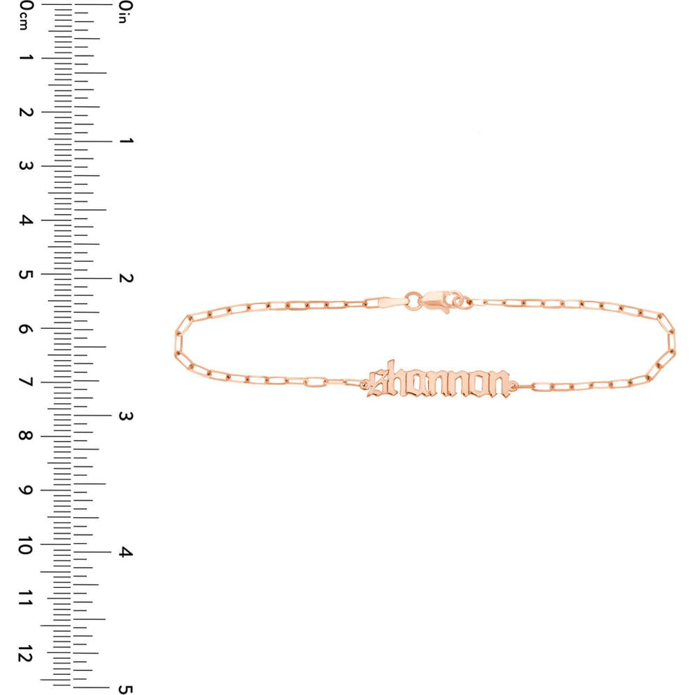 Olas d'Oro - 14K Rose Gold Gothic Nameplate Paper Clip Bracelet  Personalized Custom Design
