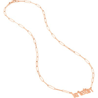 Olas d'Oro - 14K Rose Gold Gothic Nameplate Paper Clip Necklace - Personalized Design with Pear Shaped Lobster Lock