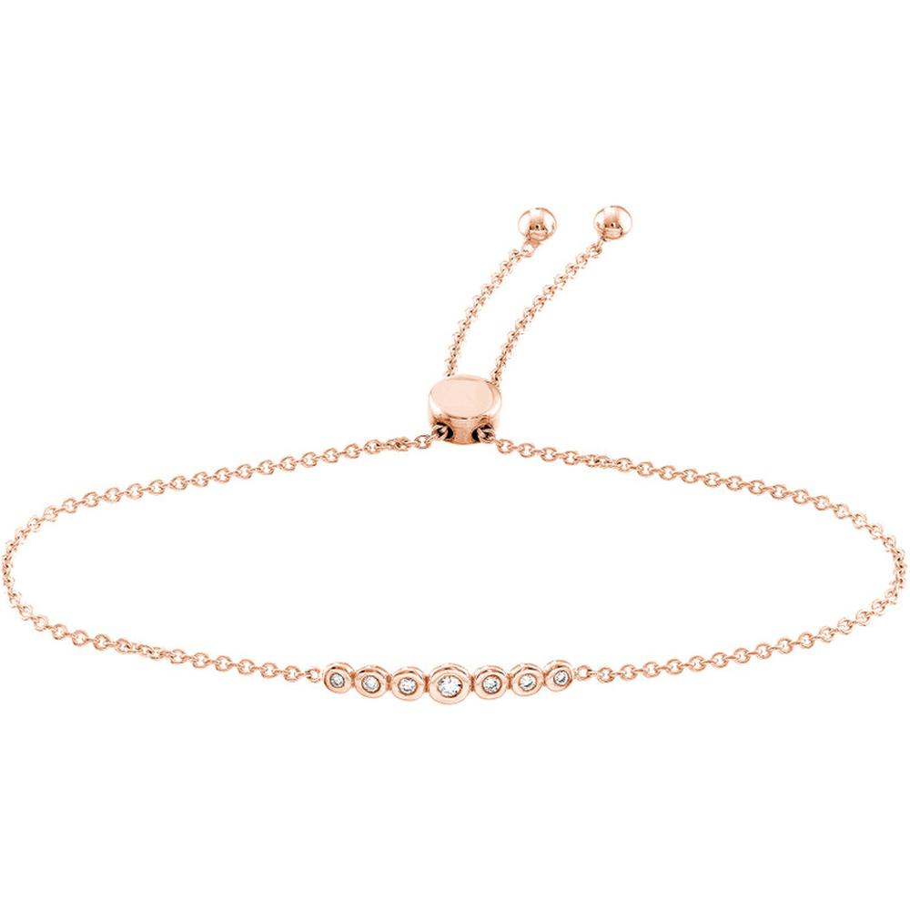 Olas d'Oro - 14K Rose Gold Graduated Diamond Bezel Bolo Bracelet - 0.10 Carat Total Diamond Weight