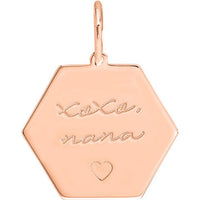 Olas d'Oro - 14K Rose Gold Hexagon Engravable Pendant Charm  17mm
