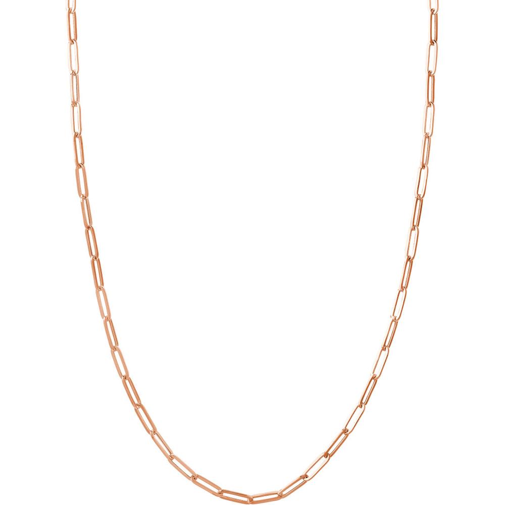 Olas d'Oro - 14K Rose Gold Hollow Paper Clip Chain Bracelet with Pear Shape Lobster Clasp 8" Length
