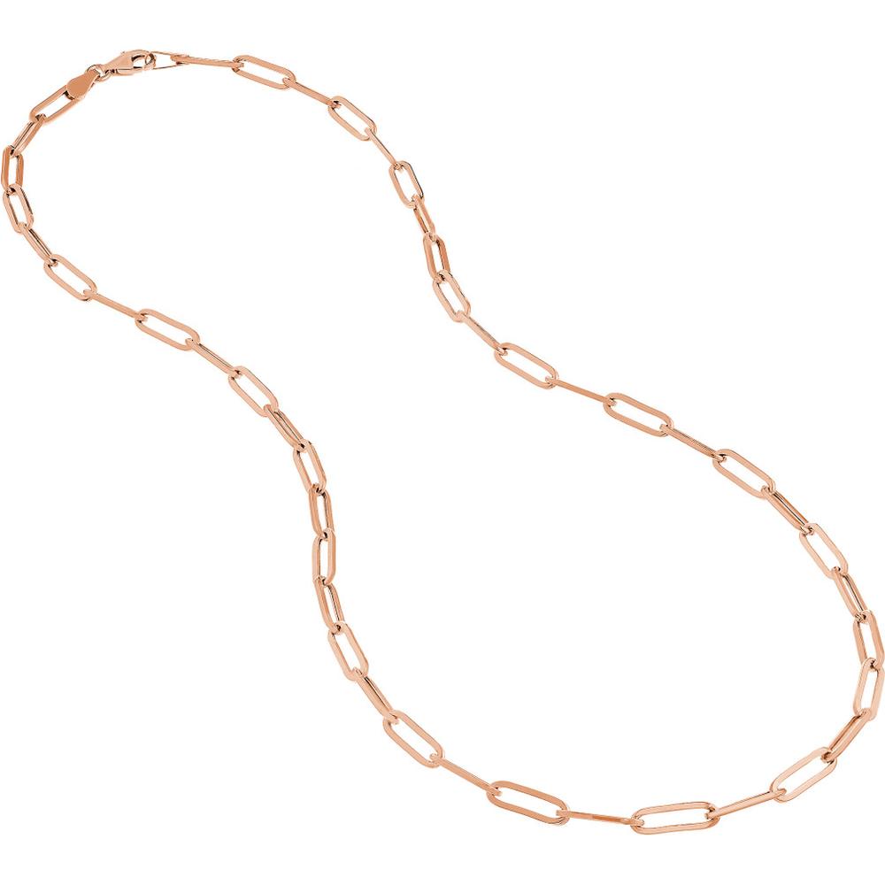 Olas d'Oro - 14K Rose Gold Hollow Paper Clip Chain Bracelet with Pear Shape Lobster Clasp 8" Length