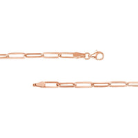 Olas d'Oro - 14K Rose Gold Hollow Paper Clip Chain Bracelet with Pear Shape Lobster Clasp 8" Length