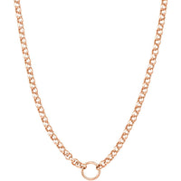 Olas d'Oro - 14K Rose Gold Hollow Rolo Chain Necklace with Open Ring for Charms - 6.50 Grams Total Weight