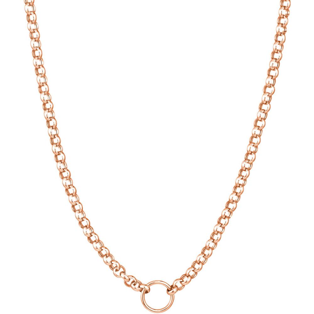 Olas d'Oro - 14K Rose Gold Hollow Rolo Chain Necklace with Open Ring for Charms - 6.50 Grams Total Weight