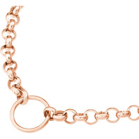 Olas d'Oro - 14K Rose Gold Hollow Rolo Chain Necklace with Open Ring for Charms - 6.50 Grams Total Weight