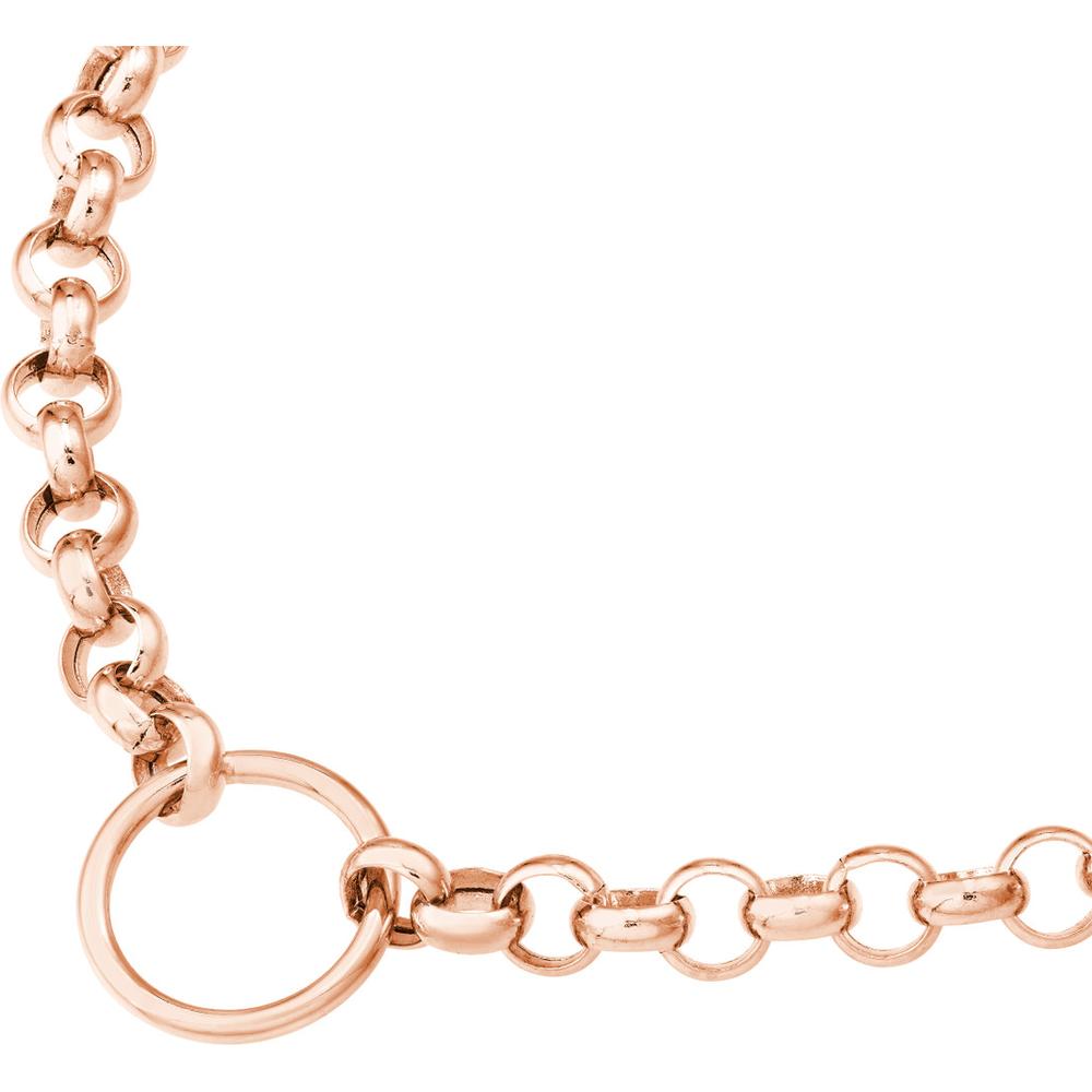 Olas d'Oro - 14K Rose Gold Hollow Rolo Chain Necklace with Open Ring for Charms - 6.50 Grams Total Weight