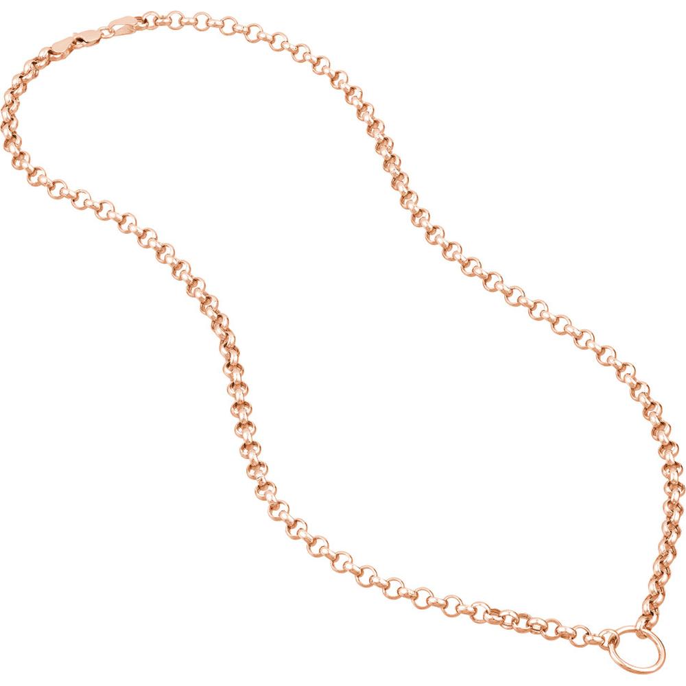 Olas d'Oro - 14K Rose Gold Hollow Rolo Chain Necklace with Open Ring for Charms - 6.50 Grams Total Weight
