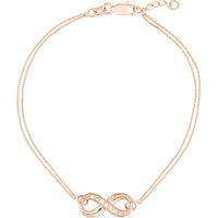 Olas d'Oro - 14K Rose Gold Infinity Chain Bracelet with Diamond - 0.08 Carat Total Diamond Weight