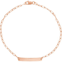 Olas d'Oro - 14K Rose Gold Kids Engravable ID Bracelet with Diamond-Cut Long Anchor Chain  2.30g