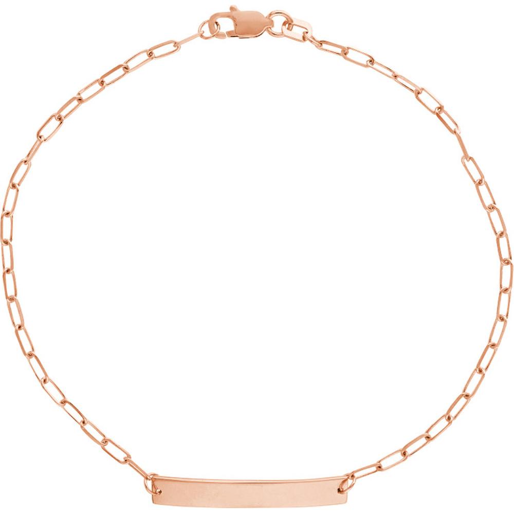 Olas d'Oro - 14K Rose Gold Kids Engravable ID Bracelet with Diamond-Cut Long Anchor Chain  2.30g