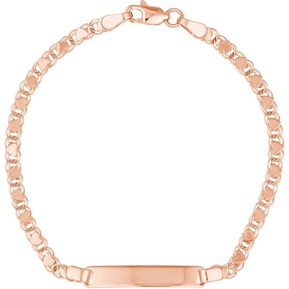 Olas d'Oro - 14K Rose Gold Kids ID Bracelet on Heart Mirror Rope Chain