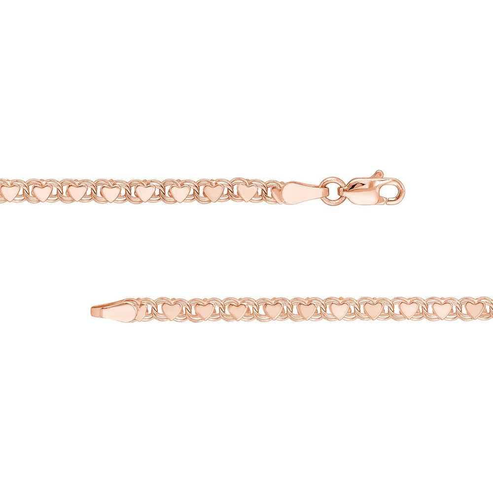 Olas d'Oro - 14K Rose Gold Kids ID Bracelet on Heart Mirror Rope Chain