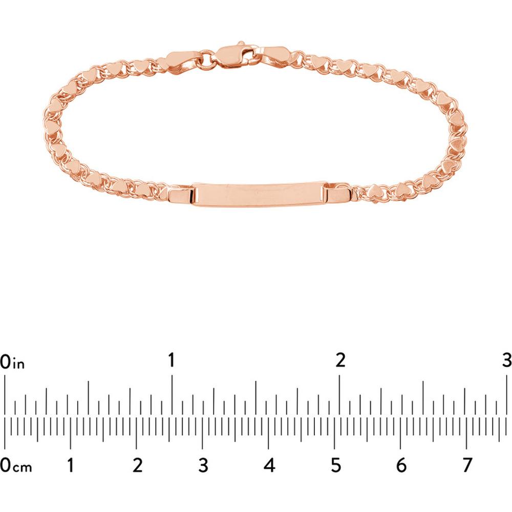 Olas d'Oro - 14K Rose Gold Kids ID Bracelet on Heart Mirror Rope Chain