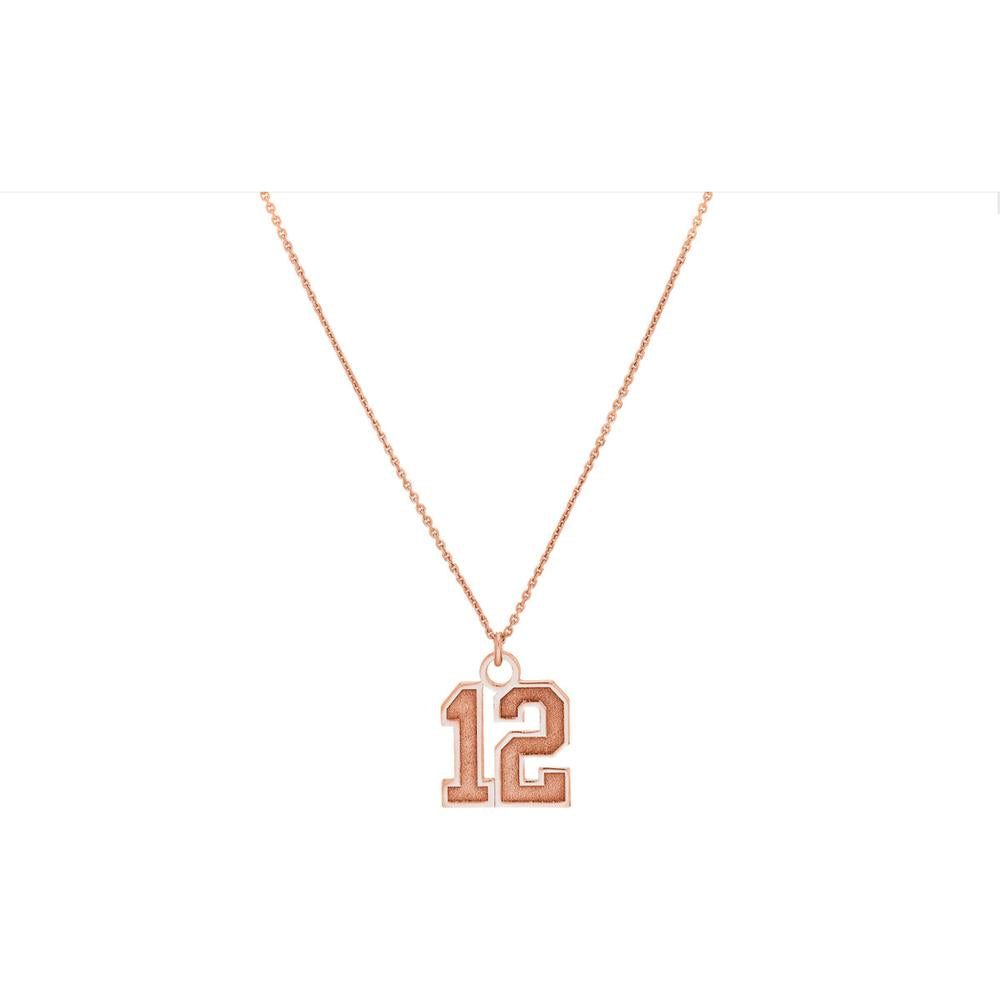 Olas d'Oro - 14K Rose Gold Large Vertical Varsity Numerals Pendant Necklace - Personalized 15mm Design