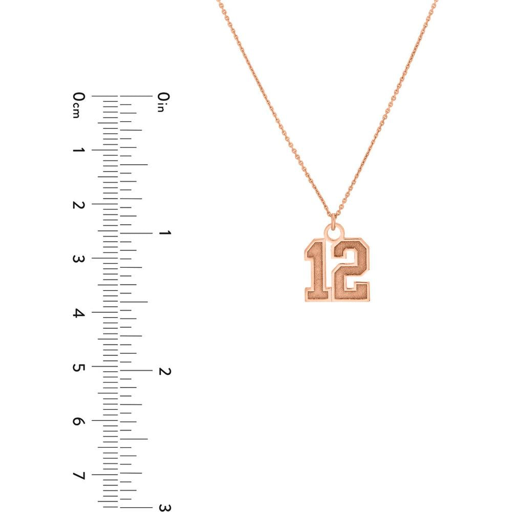 Olas d'Oro - 14K Rose Gold Large Vertical Varsity Numerals Pendant Necklace - Personalized 15mm Design
