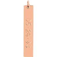 Olas d'Oro - 14K Rose Gold Long Vertical Bar Engravable Charm - 38x7mm