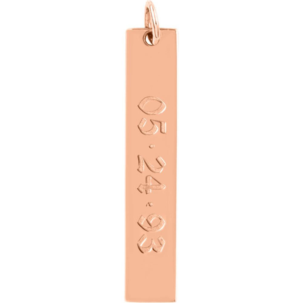 Olas d'Oro - 14K Rose Gold Long Vertical Bar Engravable Charm - 38x7mm