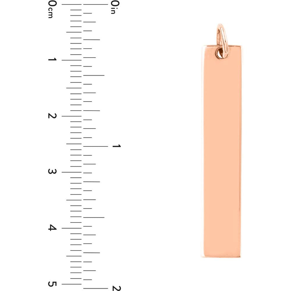 Olas d'Oro - 14K Rose Gold Long Vertical Bar Engravable Charm - 38x7mm