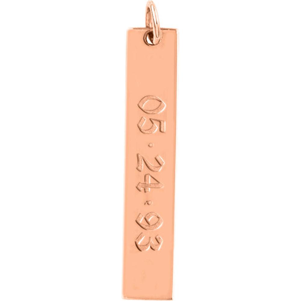 Olas d'Oro - 14K Rose Gold Medium Vertical Bar Engravable Charm - Customizable Personal Pendant