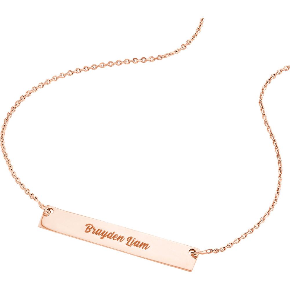 Olas d'Oro - 14K Rose Gold Mini Bar Necklace with Adjustable Chain - 16 to 18 Inches in Length