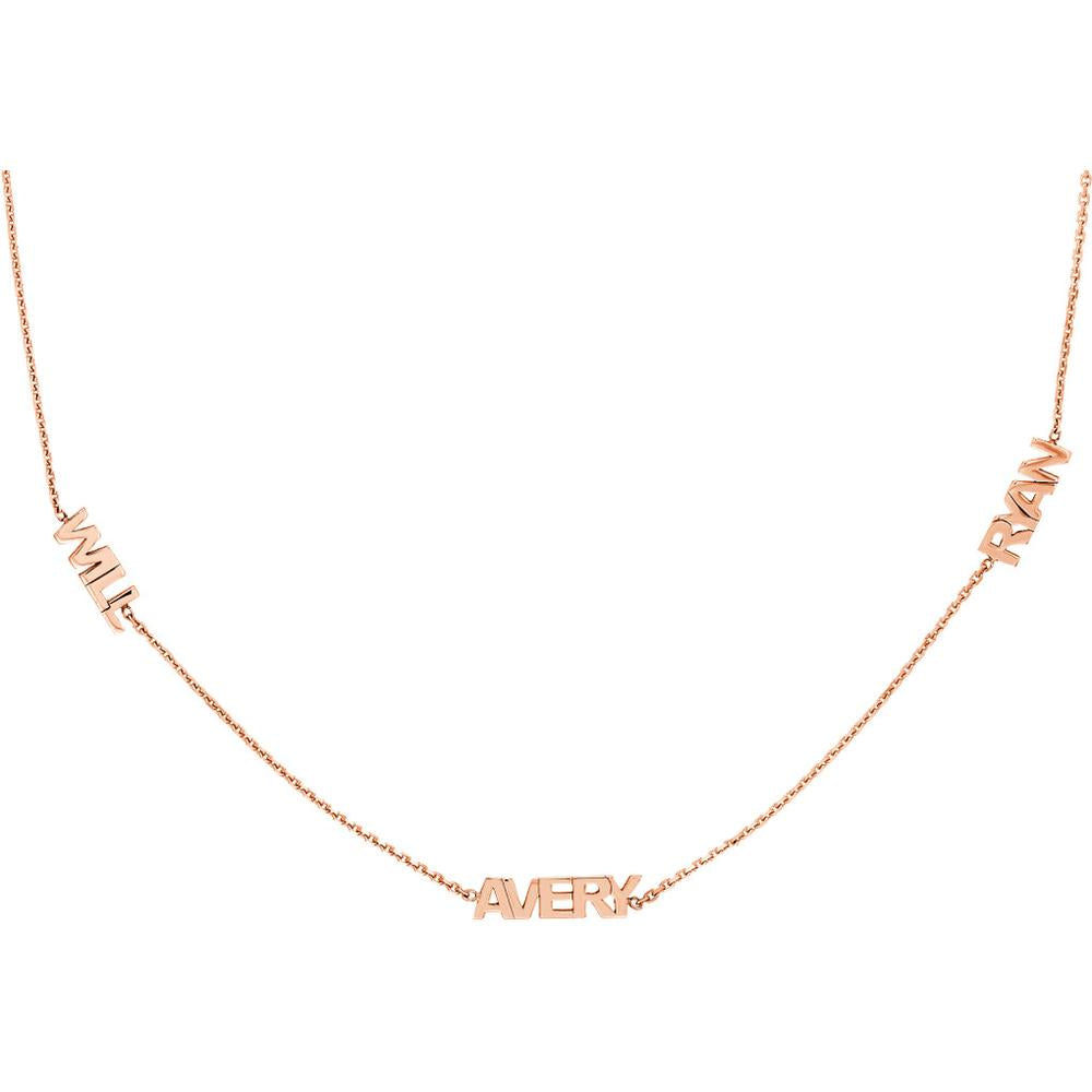 Olas d'Oro - 14K Rose Gold Mini Block Nameplate Station Necklace  Adjustable 2-inch Chain with Custom Nameplate