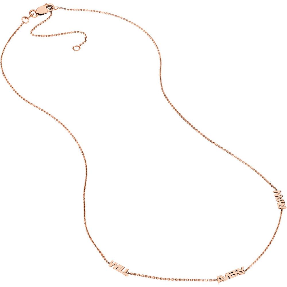 Olas d'Oro - 14K Rose Gold Mini Block Nameplate Station Necklace  Adjustable 2-inch Chain with Custom Nameplate