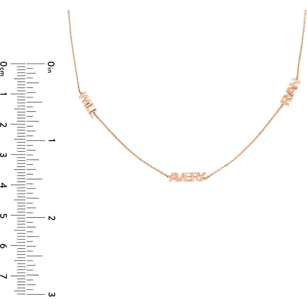 Olas d'Oro - 14K Rose Gold Mini Block Nameplate Station Necklace  Adjustable 2-inch Chain with Custom Nameplate