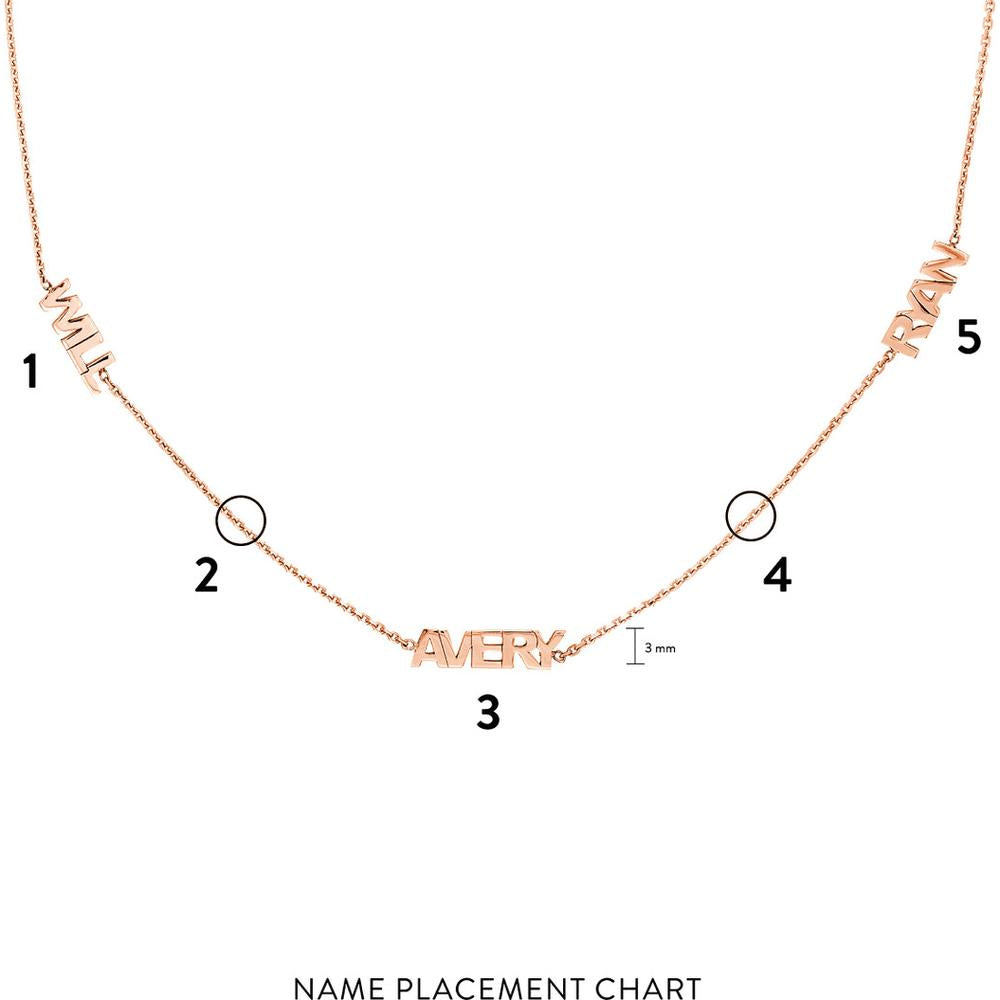 Olas d'Oro - 14K Rose Gold Mini Block Nameplate Station Necklace  Adjustable 2-inch Chain with Custom Nameplate