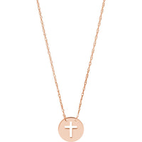 Olas d'Oro - 14K Rose Gold Mini Disc Necklace with Cross Cutout - 1.09 Grams Weight