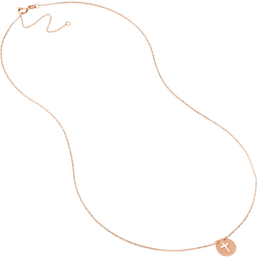 Olas d'Oro - 14K Rose Gold Mini Disc Necklace with Cross Cutout - 1.09 Grams Weight