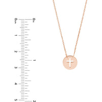 Olas d'Oro - 14K Rose Gold Mini Disc Necklace with Cross Cutout - 1.09 Grams Weight