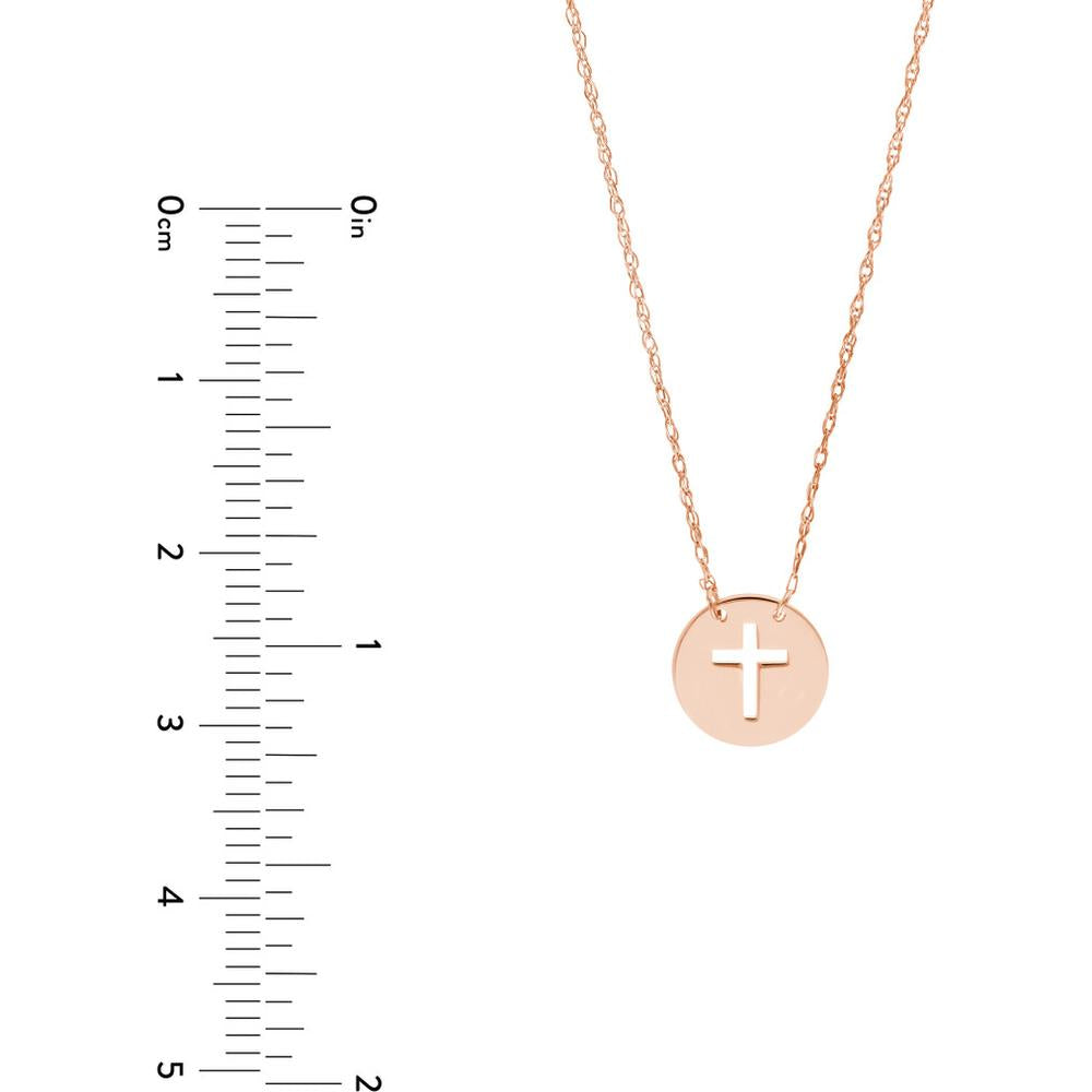 Olas d'Oro - 14K Rose Gold Mini Disc Necklace with Cross Cutout - 1.09 Grams Weight