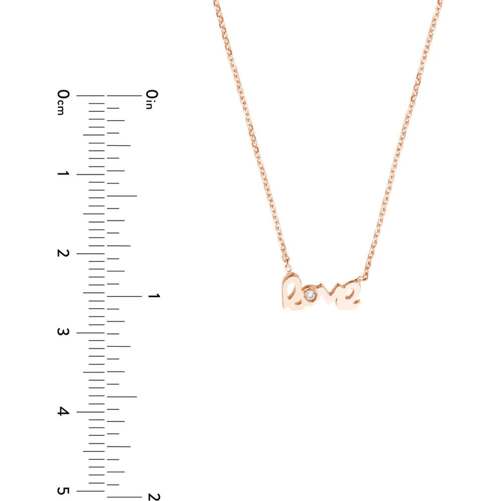 Olas d'Oro - 14K Rose Gold Mini Love Necklace with Diamond - 0.01 Carat Total Diamond Weight