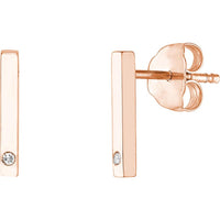Olas d'Oro - 14K Rose Gold Mini Staple Bar Earrings with Diamond - 0.01 Carat Total Diamond Weight