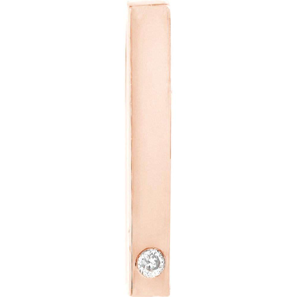 Olas d'Oro - 14K Rose Gold Mini Staple Bar Earrings with Diamond - 0.01 Carat Total Diamond Weight