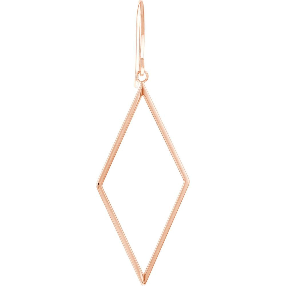 Olas d'Oro - 14K Rose Gold Open Diamond-Shaped Dangle Earrings - 1.61g Total Weight