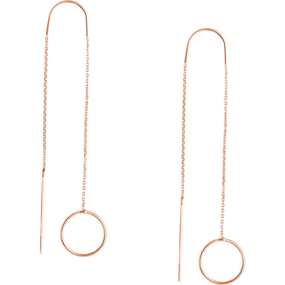 Olas d'Oro - 14K Rose Gold Open Disc Threader Earrings - Elegant Lightweight Design