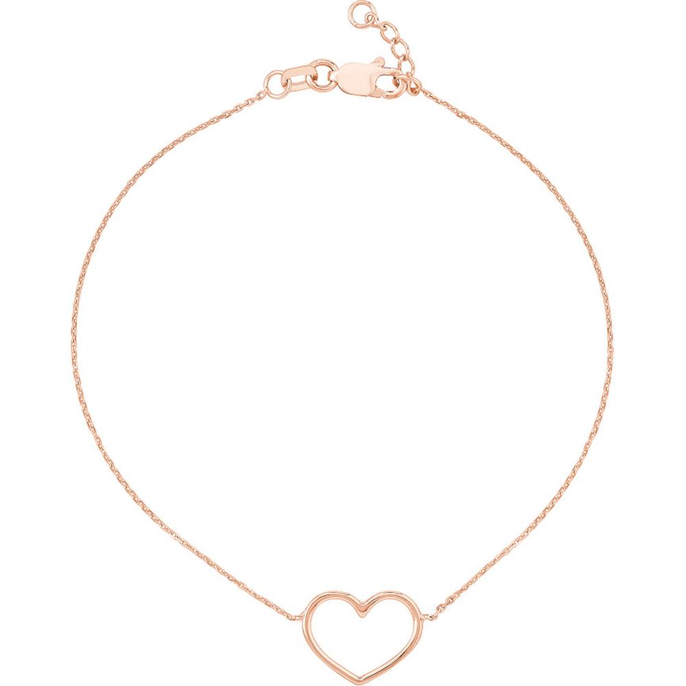 Olas d'Oro - 14K Rose Gold Open Heart Adjustable Bracelet with Lobster Clasp - 1.15g