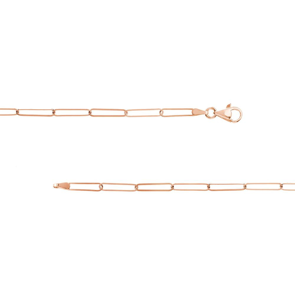 Olas d'Oro - 14K Rose Gold Paper Clip Chain Necklace with Pear Shaped Lobster Clasp 20 3.99 Grams Total Weight