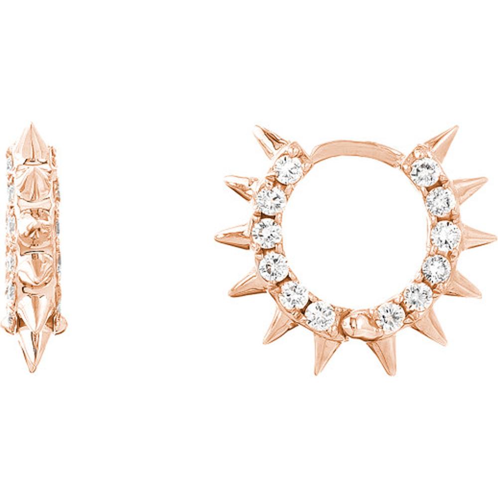 Olas d'Oro - 14K Rose Gold Pave Diamond Spiked Huggie Earrings - 0.60 Carat Total Diamond Weight